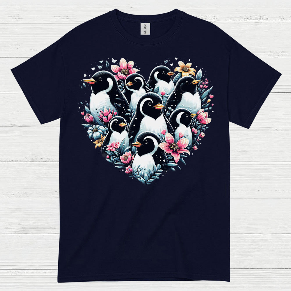 Floral Penguin Family Heart Art Graphic T Shirt