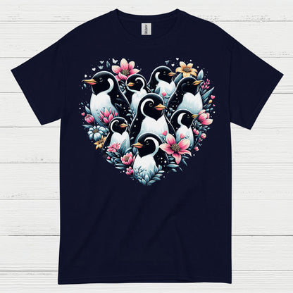 Floral Penguin Family Heart Art Graphic T Shirt