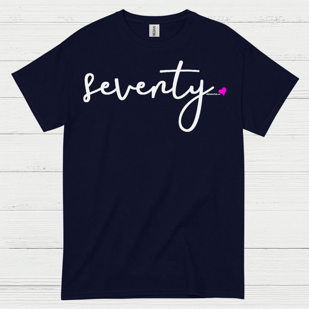 Seventy Minimal Script Birthday T Shirt