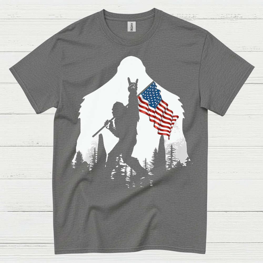 Patriotic Bigfoot American Flag T Shirt