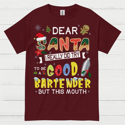 Dear Santa Bartender Christmas Humor T Shirt