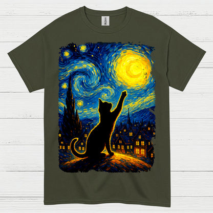 Dreamy Cat Night Art T Shirt