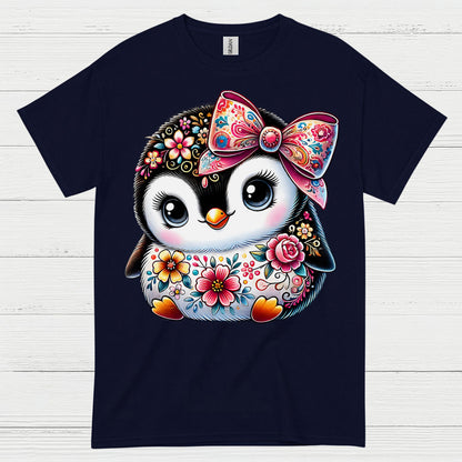Cute Floral Penguin Girl Graphic T Shirt