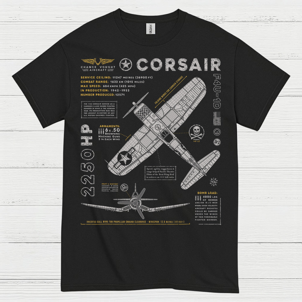 F4U Corsair Blueprint Aviation T Shirt