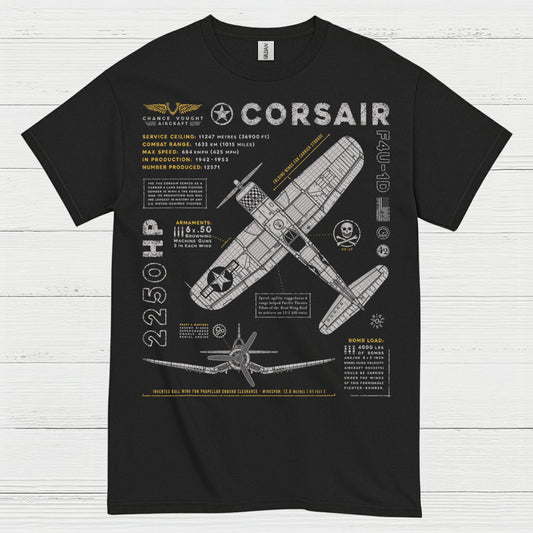 F4U Corsair Blueprint Aviation T Shirt