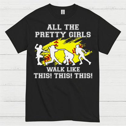 Pretty Girls Softball Walk Style T Shirt