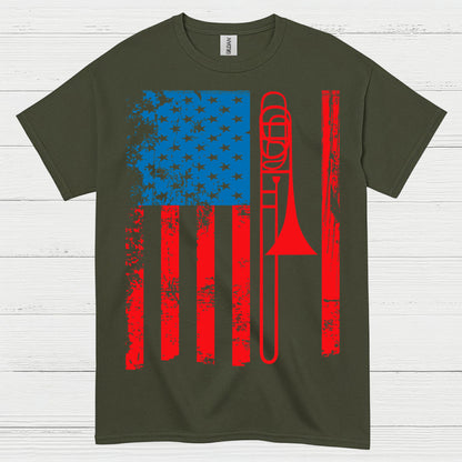 American Flag Trombone Patriotic T Shirt