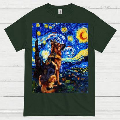 German Shepherd Starry Night Art T Shirt