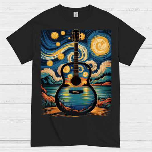 Guitar Starry Night Art T Shirt