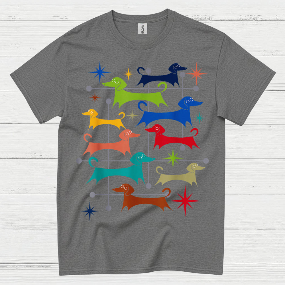 Retro Dachshund Pattern Graphic T Shirt