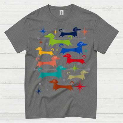 Retro Dachshund Pattern Graphic T Shirt