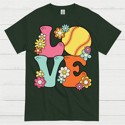 Love Softball Flower Art T Shirt