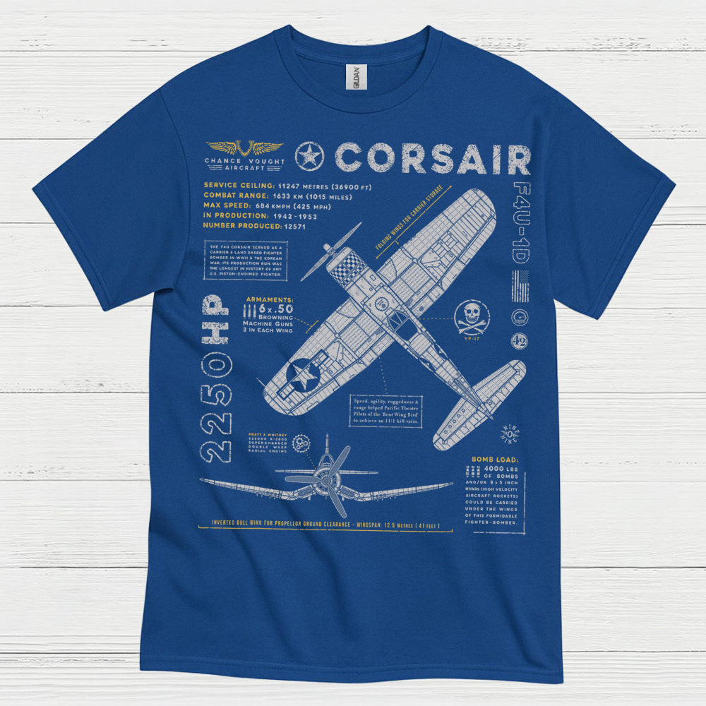 F4U Corsair Blueprint Aviation T Shirt