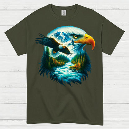 Majestic Bald Eagle Mountain River Wilderness T Shirt