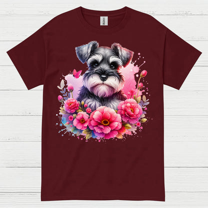 Floral Miniature Schnauzer Art T Shirt Cute Dog Lover Shirt