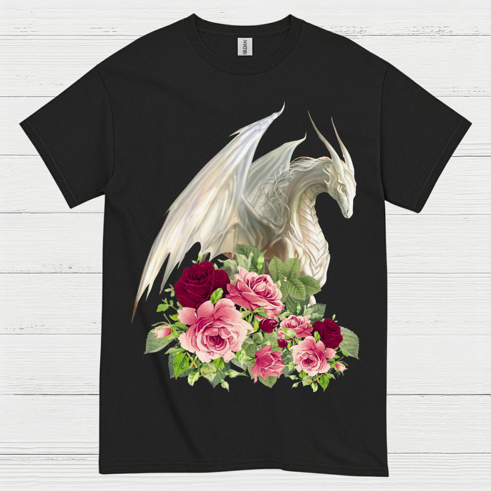 White Dragon With Roses T Shirt
