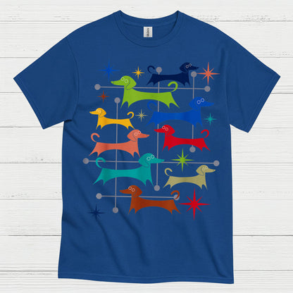 Retro Dachshund Pattern Graphic T Shirt