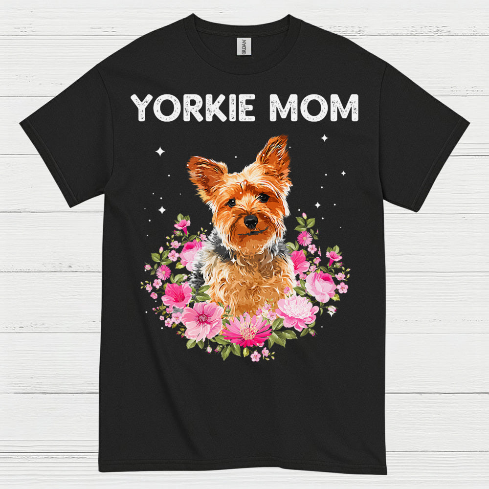 Yorkie Mom Floral Dog Lover T Shirt