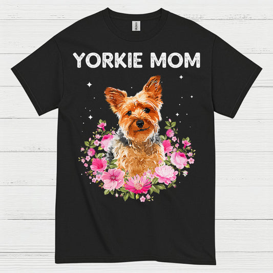 Yorkie Mom Floral Dog Lover T Shirt