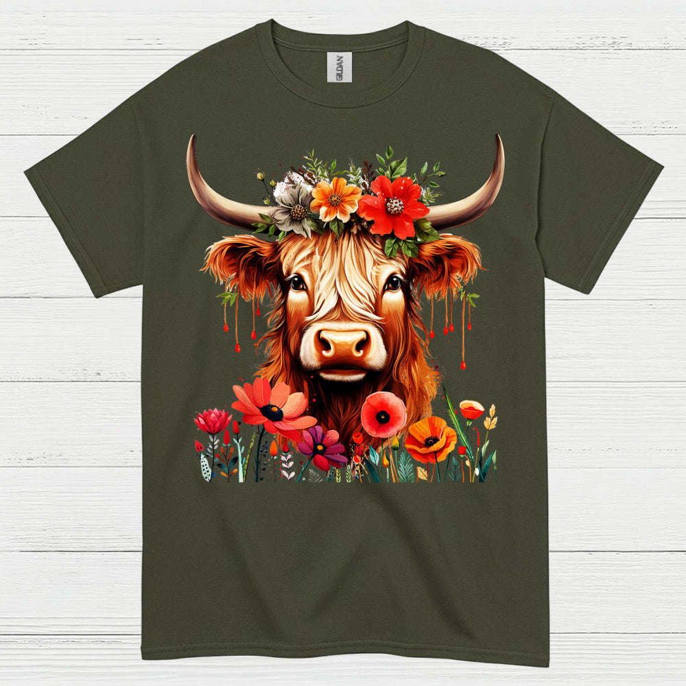 Floral Boho Cow T Shirt