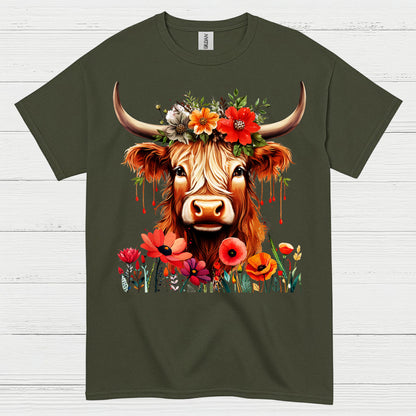 Floral Boho Cow T Shirt