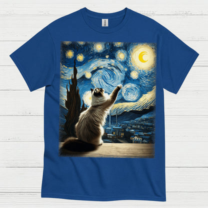Curious Cat Starry Night Art T Shirt
