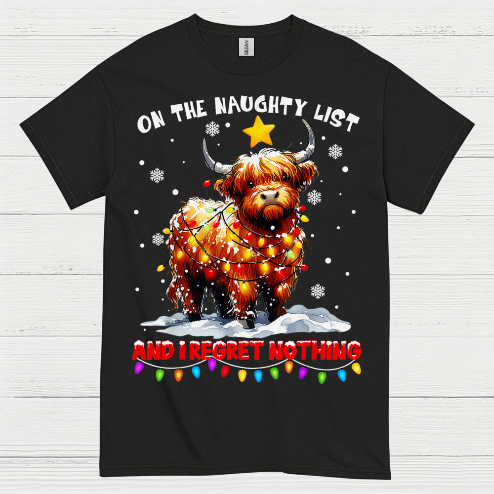 Naughty List Highland Cow Christmas T Shirt