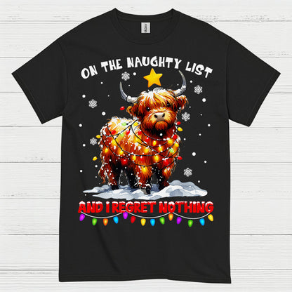 Naughty List Highland Cow Christmas T Shirt