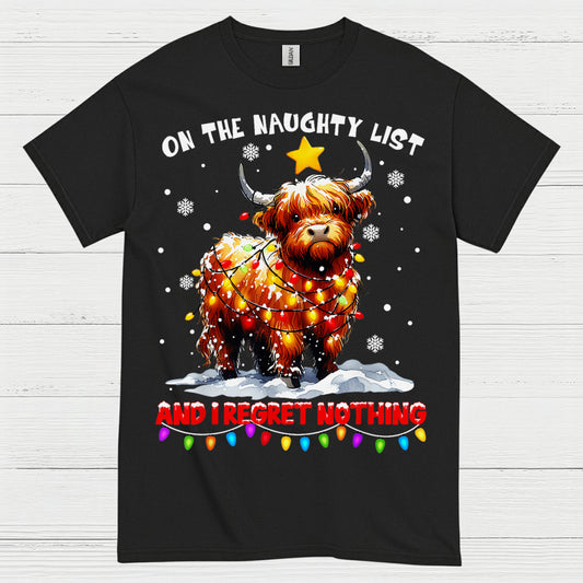 Naughty List Highland Cow Christmas T Shirt