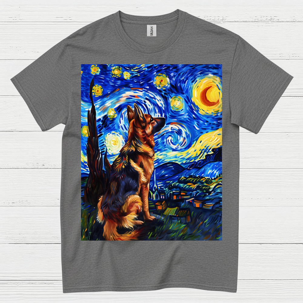German Shepherd Starry Night Art T Shirt