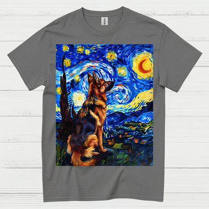 German Shepherd Starry Night Art T Shirt
