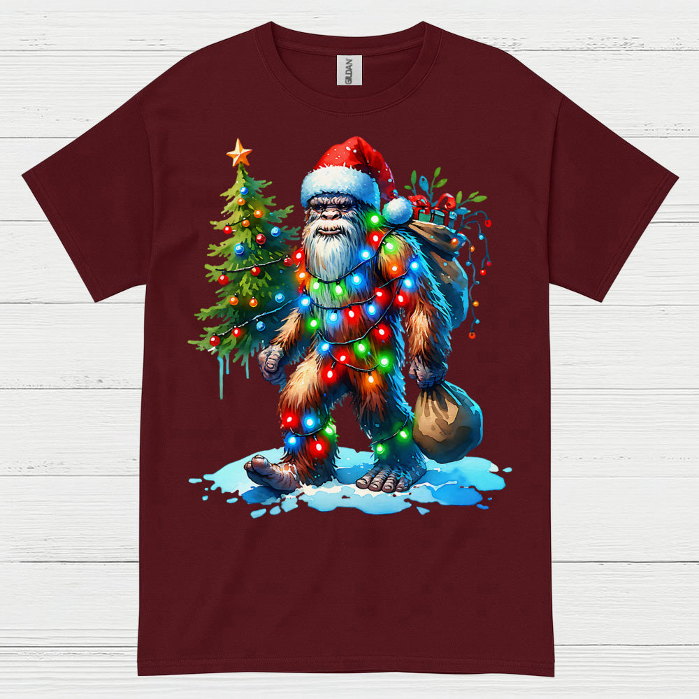 Santa Bigfoot Christmas Lights T Shirt