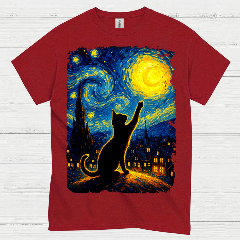 Dreamy Cat Night Art T Shirt
