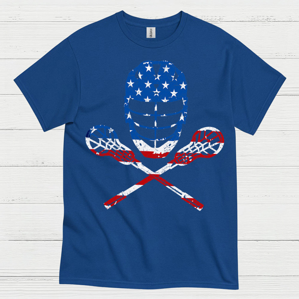 American Flag Lacrosse Goalie Skull T Shirt