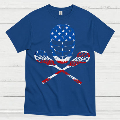 American Flag Lacrosse Goalie Skull T Shirt