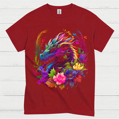 Colorful Floral Dragon T Shirt