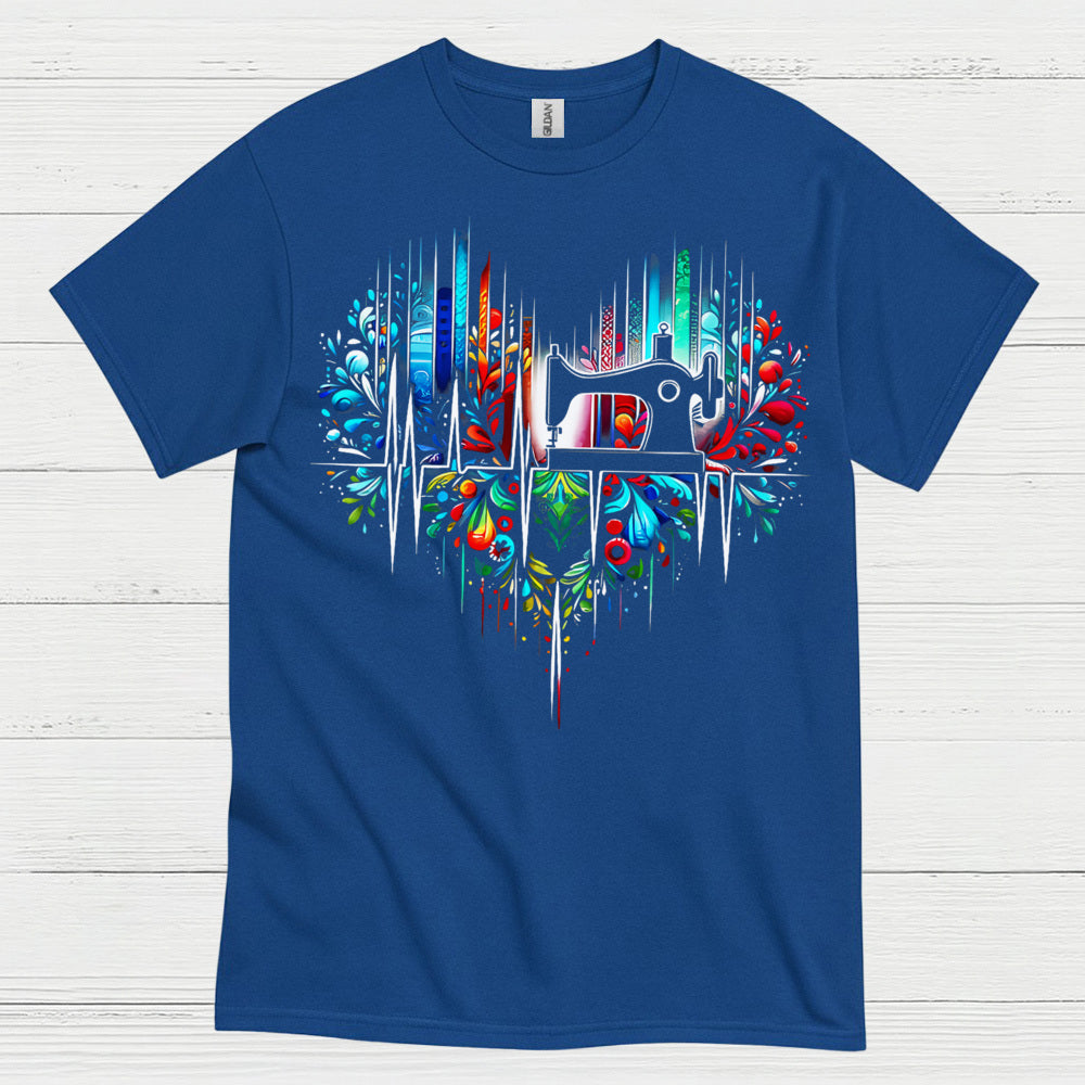 Sewing Machine Heartbeat Floral T Shirt
