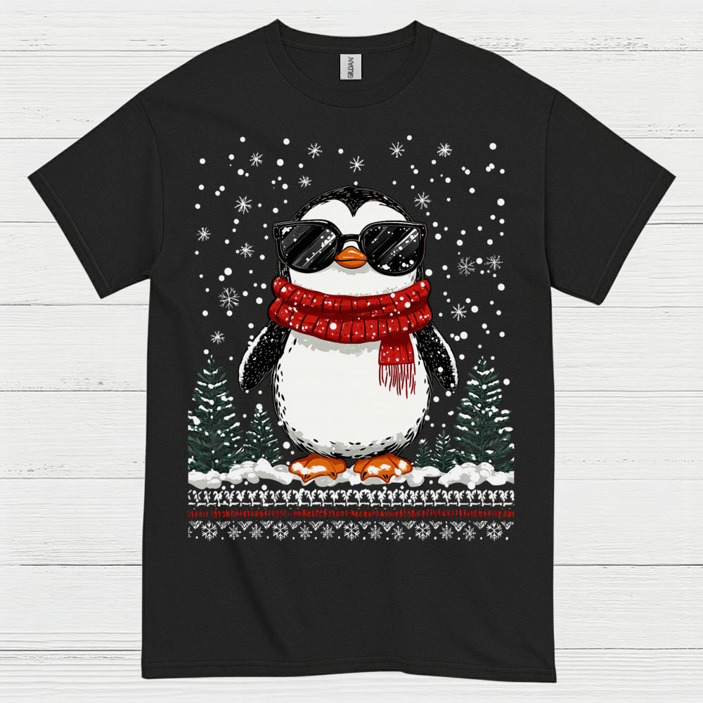 Cool Winter Penguin Christmas Graphic T Shirt