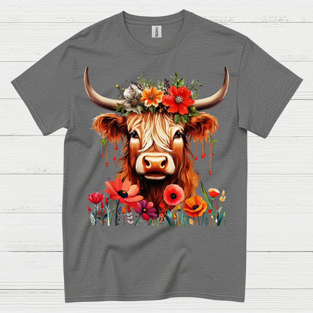 Floral Boho Cow T Shirt