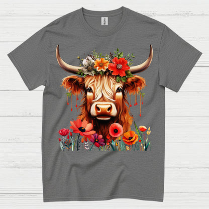 Floral Boho Cow T Shirt