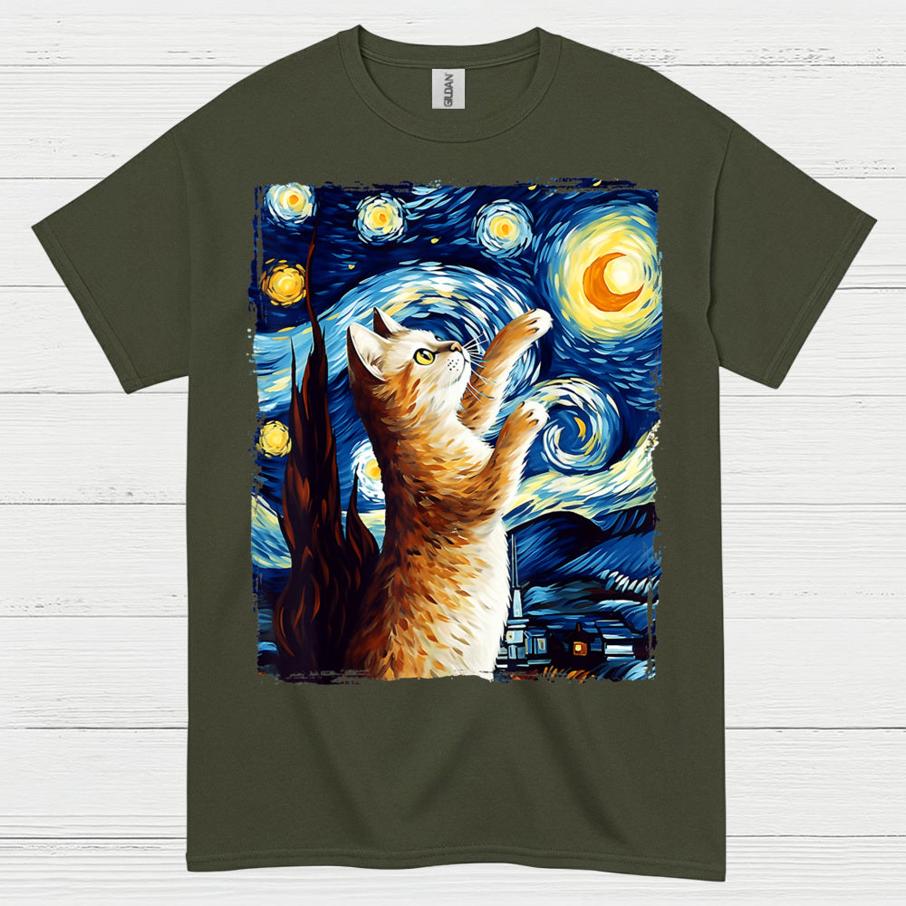 Hopeful Cat Starry Night Art T Shirt