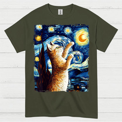 Hopeful Cat Starry Night Art T Shirt