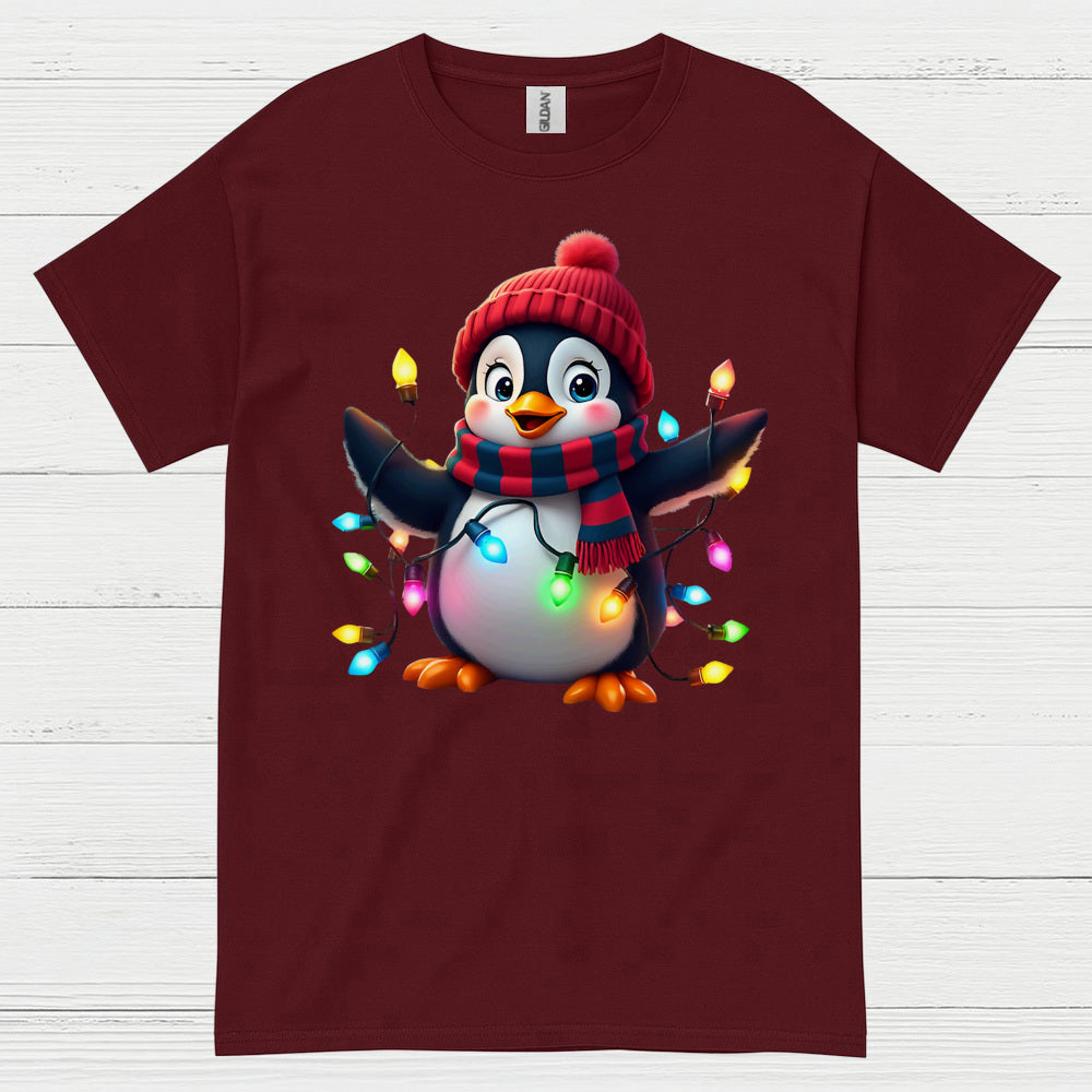 Cute Christmas Penguin Lights Graphic T Shirt