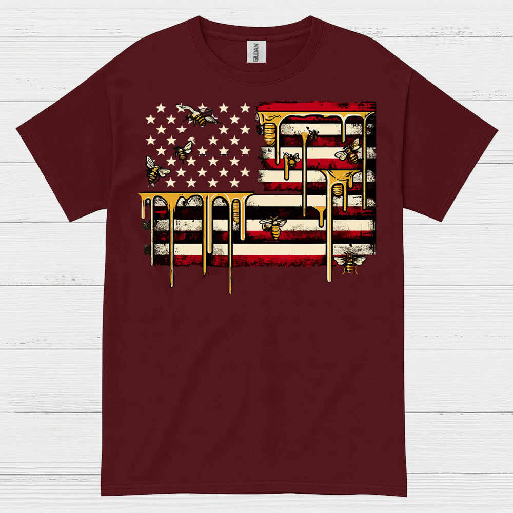Patriotic Bee American Flag T Shirt