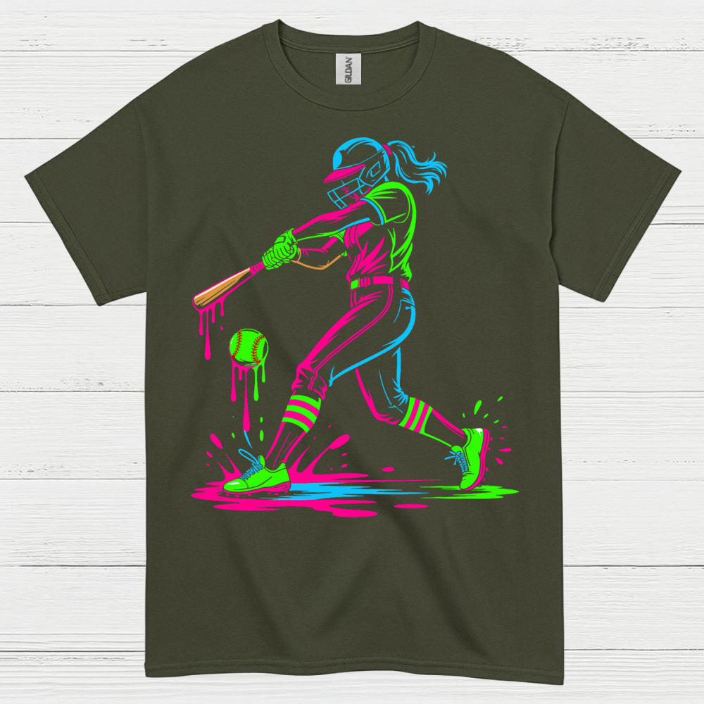 Neon Softball Girl Swing T Shirt