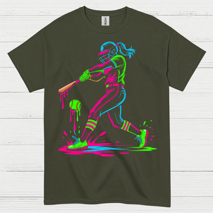 Neon Softball Girl Swing T Shirt