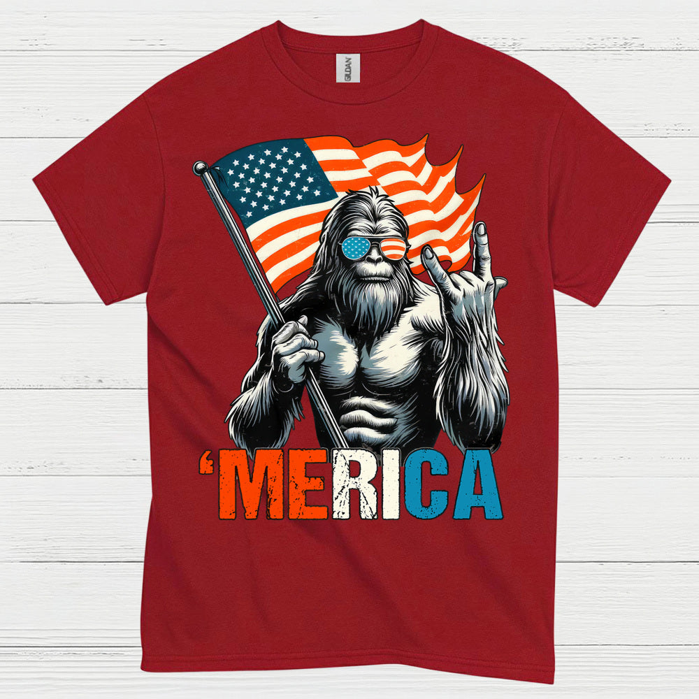 Merica Bigfoot American Flag T Shirt