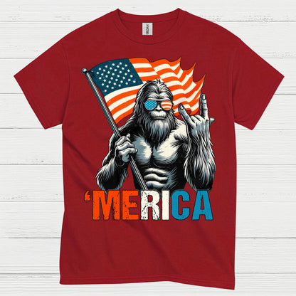 Merica Bigfoot American Flag T Shirt