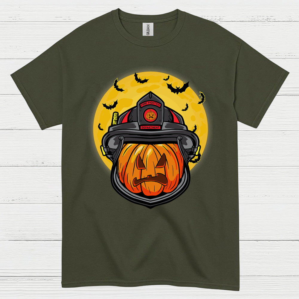 Firefighter Pumpkin Helmet Halloween T Shirt