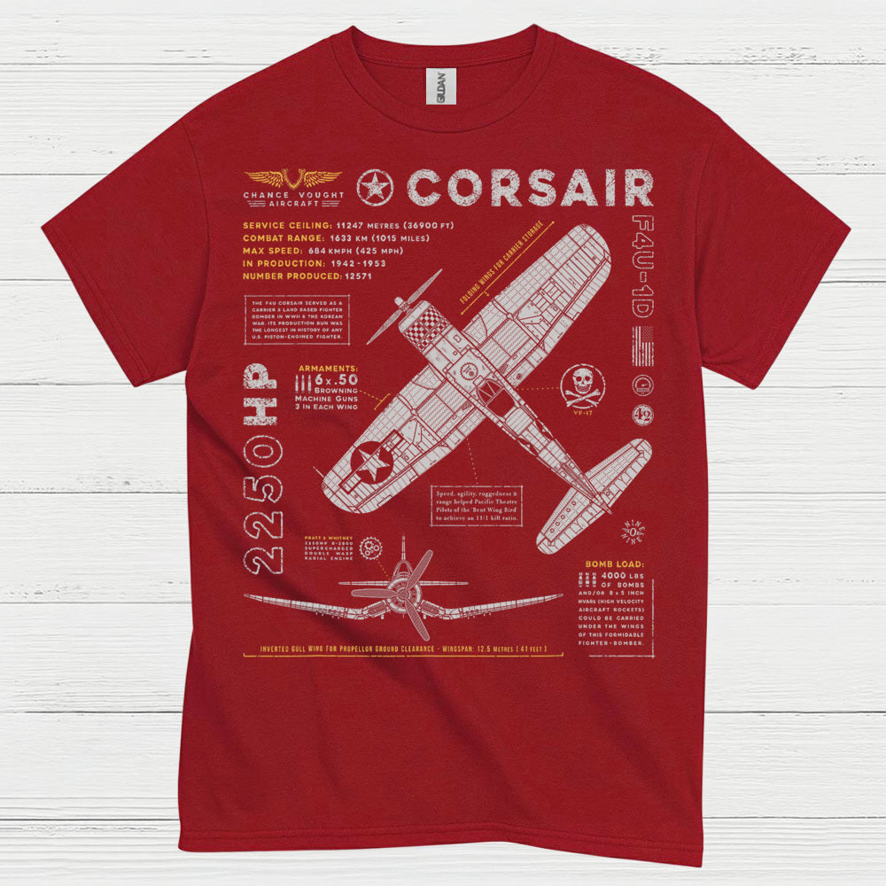 F4U Corsair Blueprint Aviation T Shirt